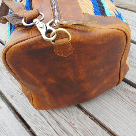 Bags Saddle Blanket Duffel Bag Vintage Brown Turquoise Travel Boho